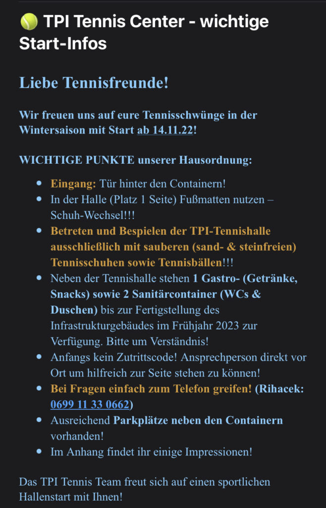 Hausordnung TPI Tennishalle