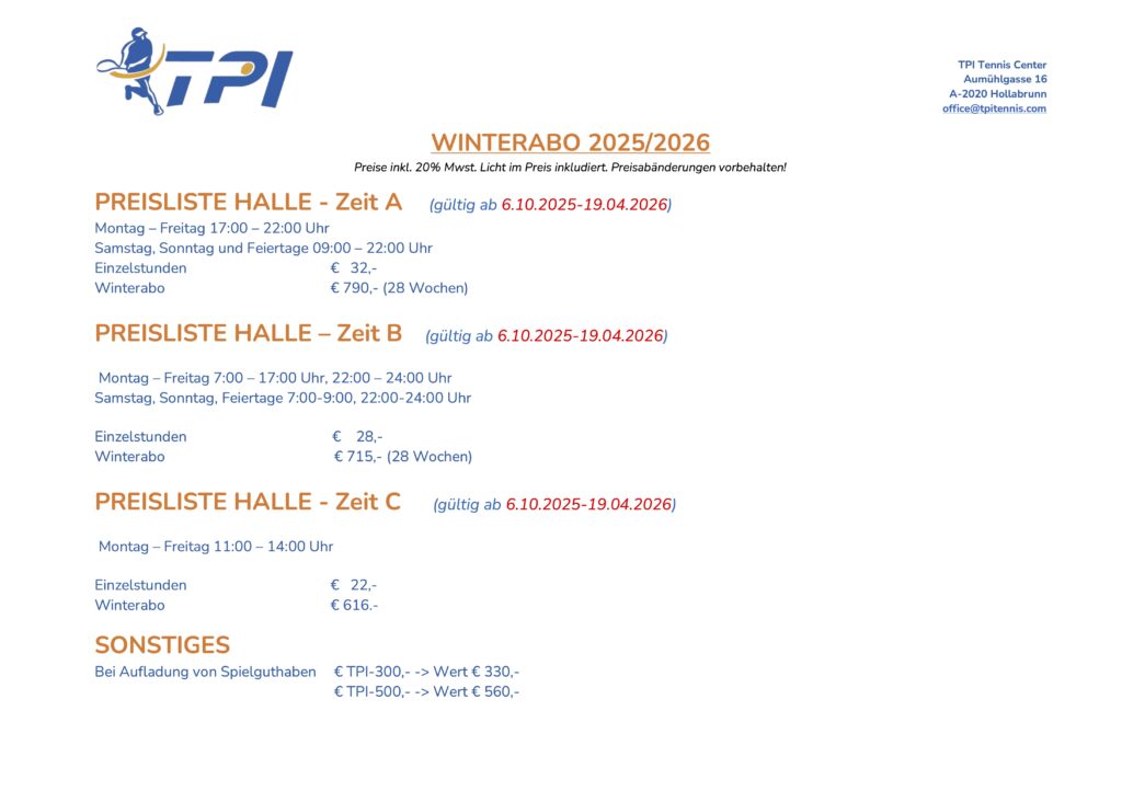 Winterabo Tennishalle Hollabrunn TPI 6.10.2025-19.04.2026