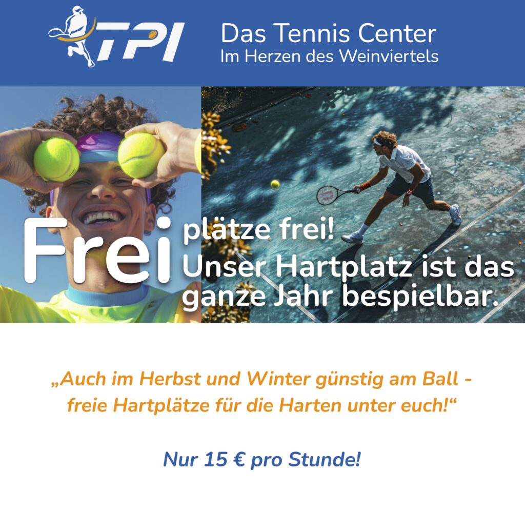 Tennishalle Freiplätze Hallenplätze ganzjährig bespielbar Tennis ReboundAce Besaitung Bespannung Schlägerbespannung Rihacek Hollabrunn TPI TENNIS CENTER